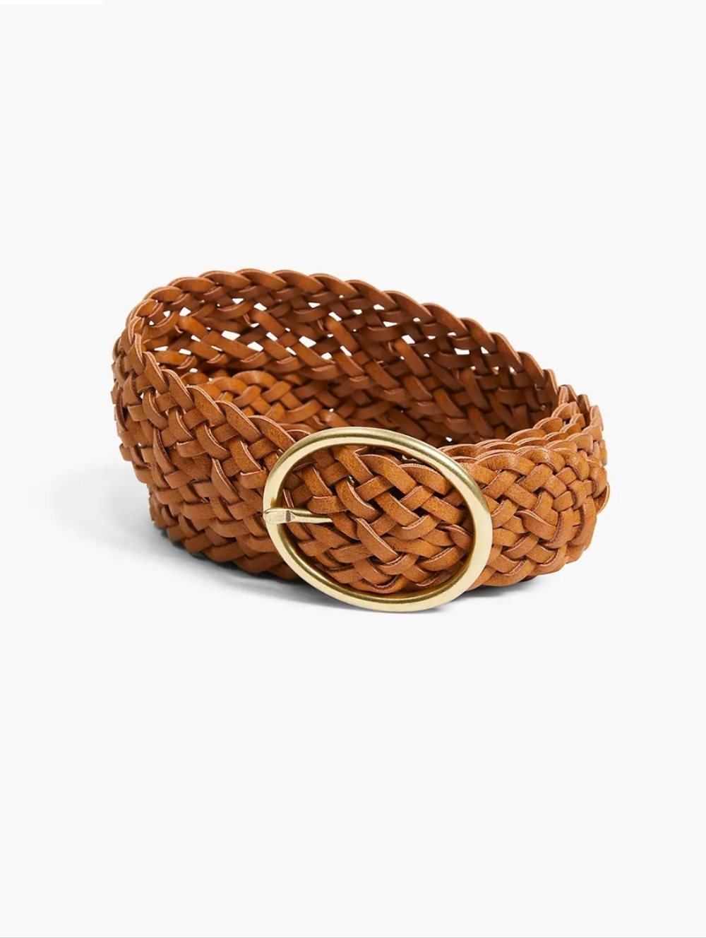 Lane Bryant Woven Tan Leather-Feel Belt with Gold O-Ring Buckle NWT